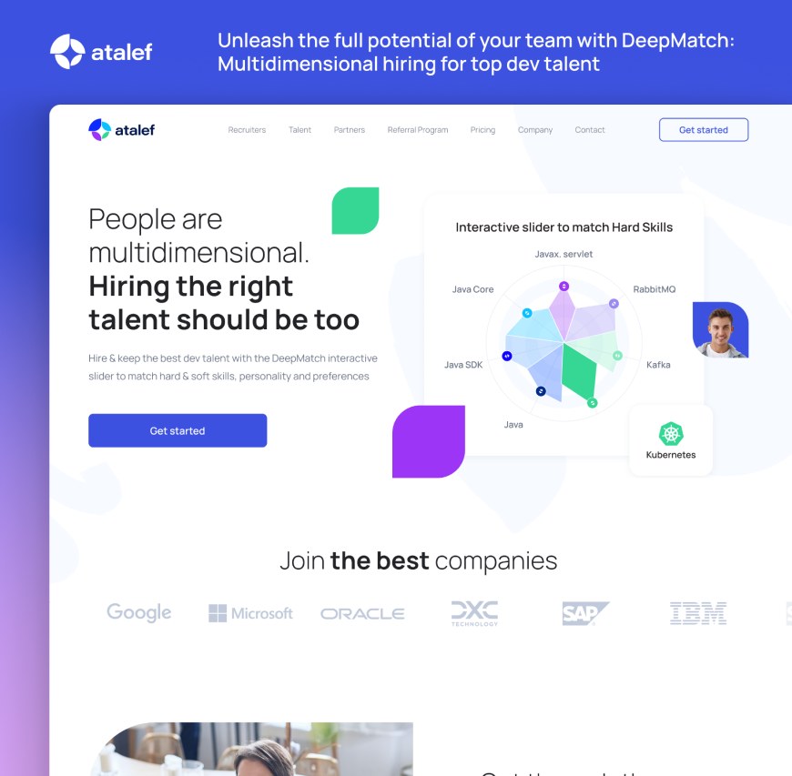 Atalef DeepMatch — developer hiring and skills-matching SaaS landing page design