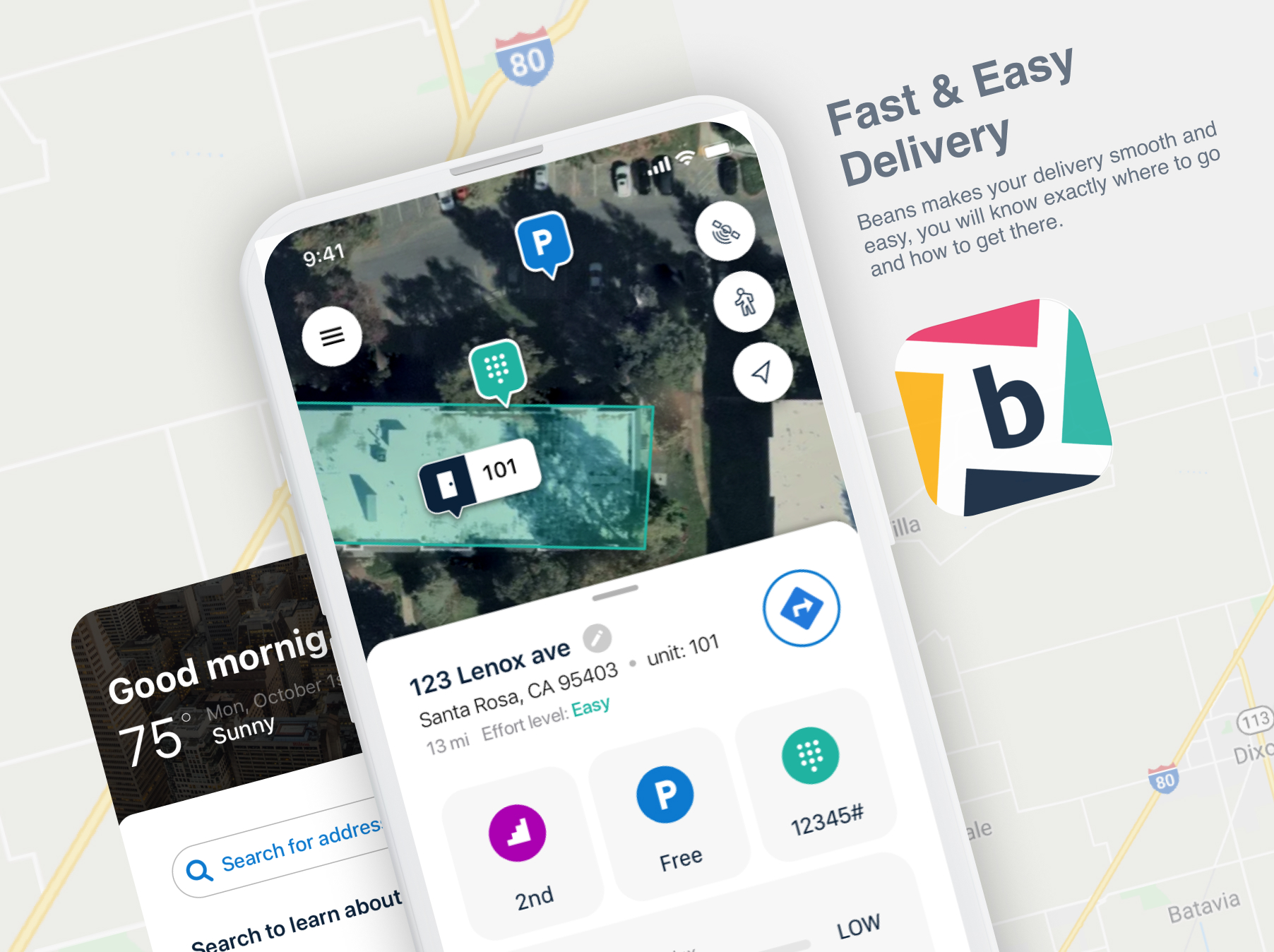 Beans — mobile delivery navigation app UX and UI design