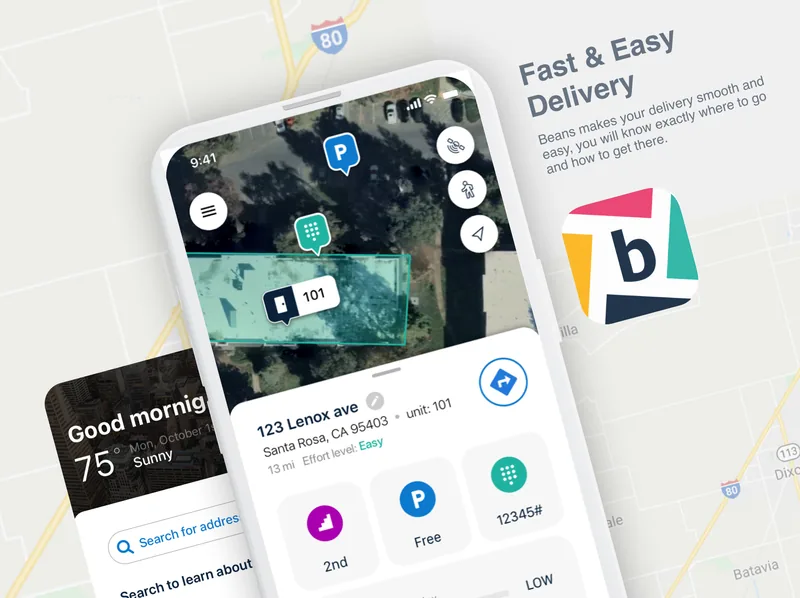 Beans: mobile delivery navigation app UX and UI design