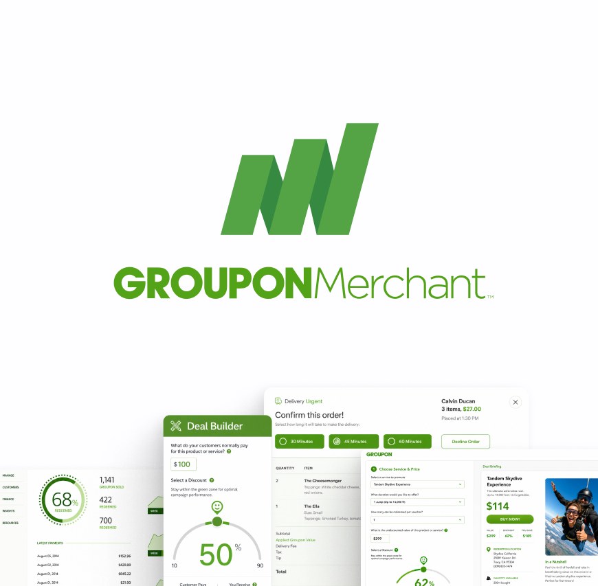 Groupon Merchant — deal builder and order management dashboard product design