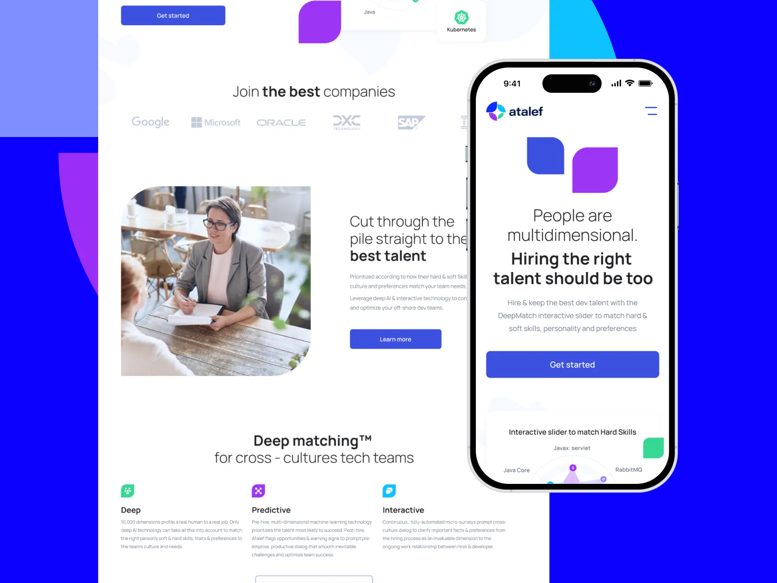 Atalef DeepMatch website on desktop and mobile with hiring headline and deep matching section