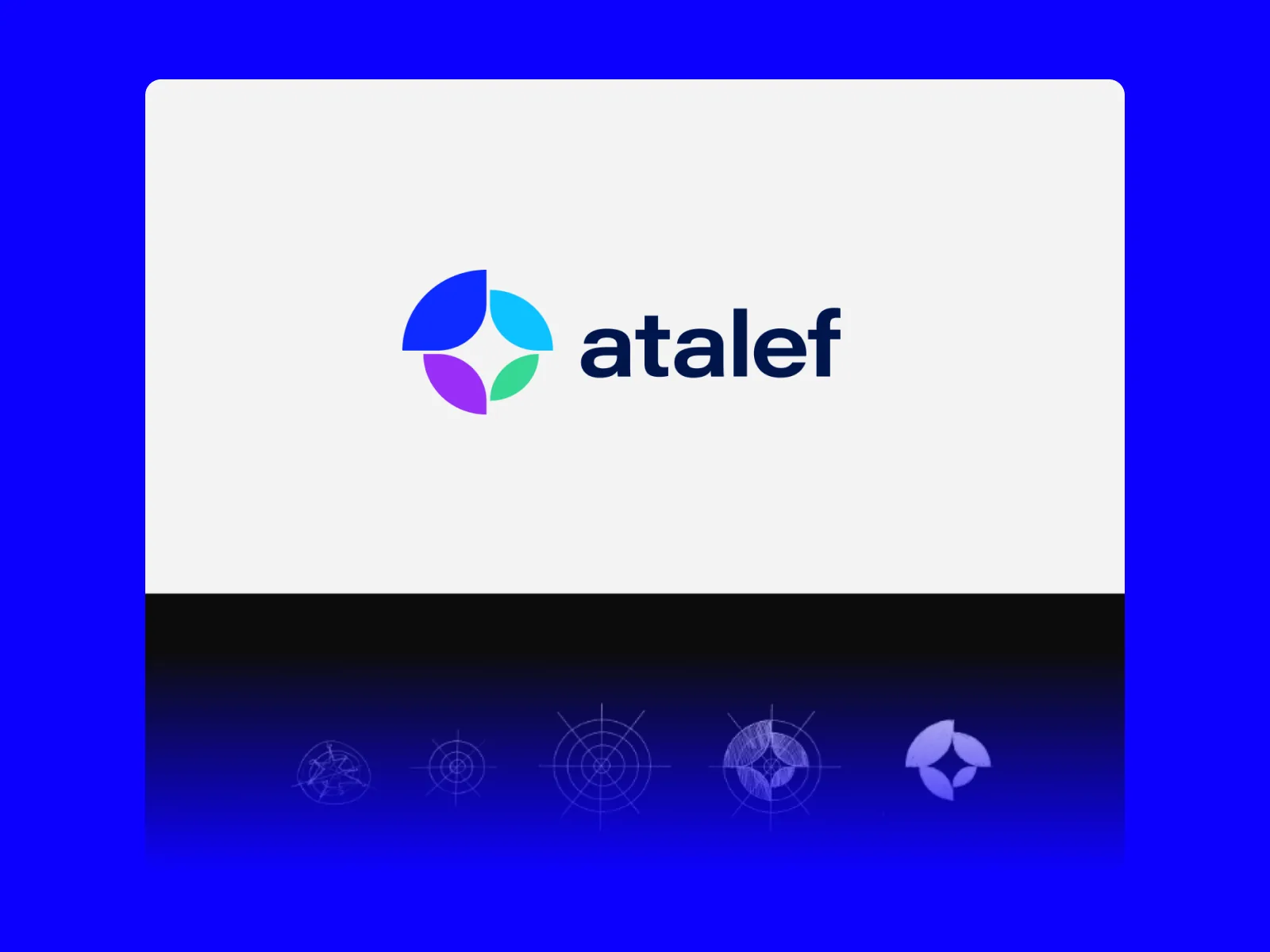 Atalef logo with four-leaf mark and wordmark above logo construction sketches