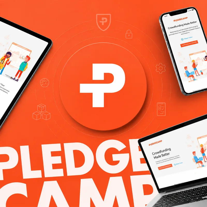 Pledgecamp: blockchain crowdfunding platform brand identity and landing page design